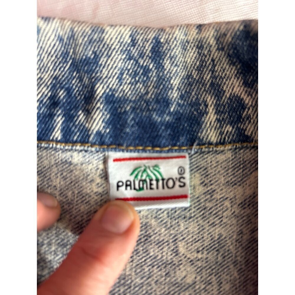 Palmettos Womens Acid Washed Blue Trucker Denim Button Front Long Sleeve M (A-6) - Picture 6 of 7